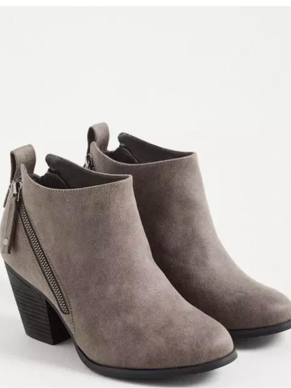 Torrid Gray Suede Ankle Booties - Classic Side-Zip Heel size 9